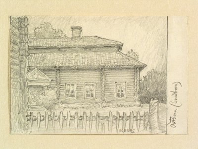 Dalarna, Sundborns sn., Östborn. Teckning av Ferdinand Boberg - Nordiska museet - NMA.0088799