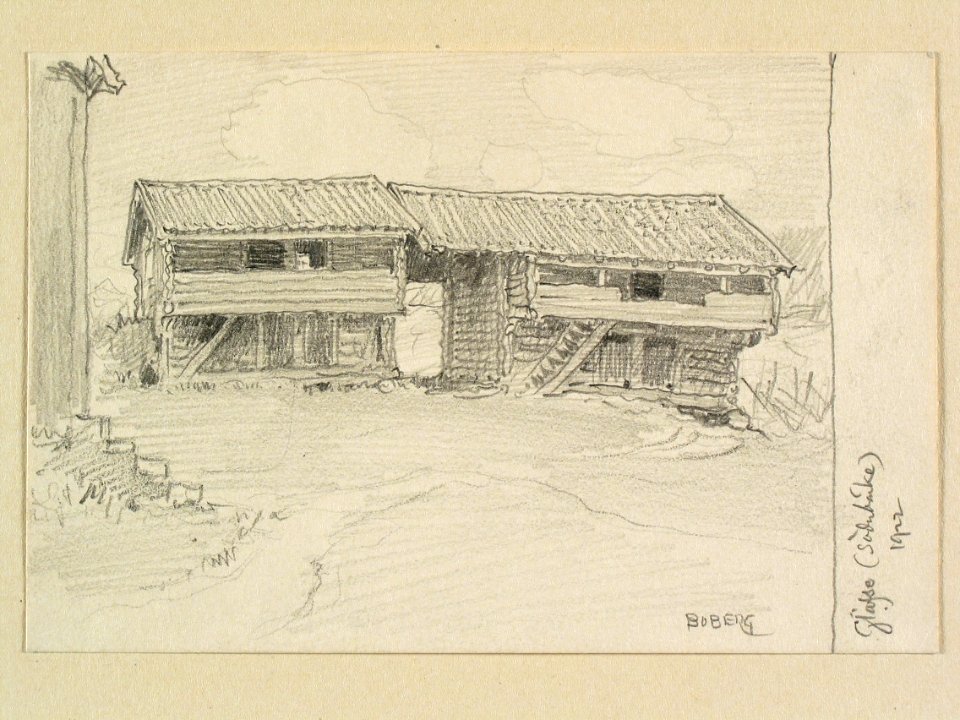 Dalarna, Söderbärke sn. Svalbodar i Gläfse. Teckning av Ferdinand Boberg - Nordiska museet - NMA.0088177