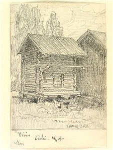 Dalarna, Mora sn., Vinäs. Härbre. Teckning av Ferdinand Boberg - Nordiska museet - NMA.0088127