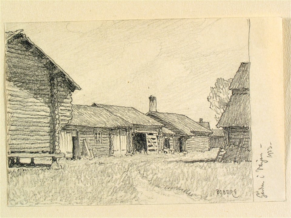 Dalarna, Venjans sn. Gårdar i Venjan . Teckning av Ferdinand Boberg - Nordiska museet - NMA.0088184