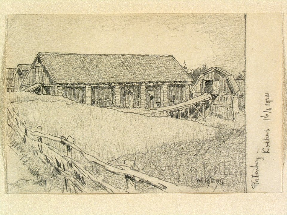 Dalarna, Norrbärke sn. Kolhus, Flatenberg. Teckning av Ferdinand Boberg - Nordiska museet - NMA.0088753