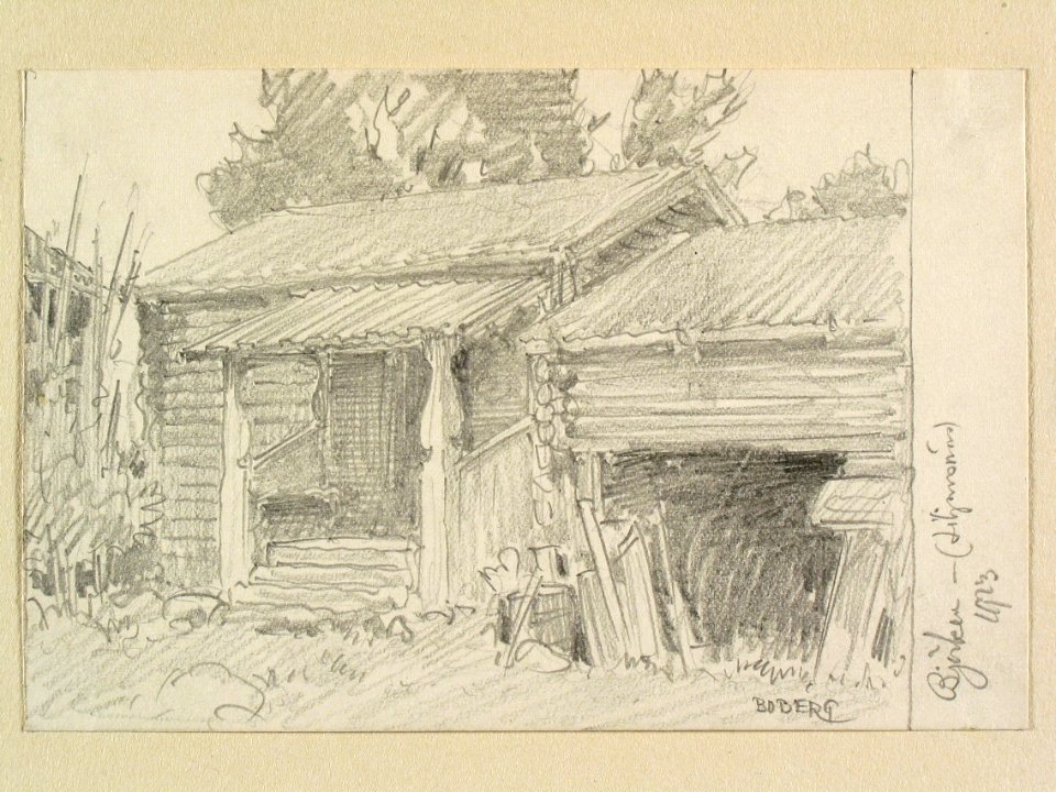 Dalarna, Siljansnäs sn., Björken. Teckning av Ferdinand Boberg - Nordiska museet - NMA.0088168