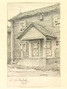 Dalarna, Nås sn., Nås kyrkby. Teckning av Ferdinand Boberg - Nordiska museet - NMA.0088136