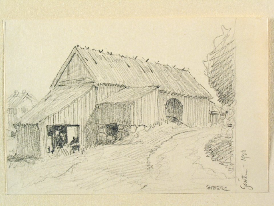 Dalsland, Gesäter. Ladugård. Teckning av Ferdinand Boberg - Nordiska museet - NMA.0088019
