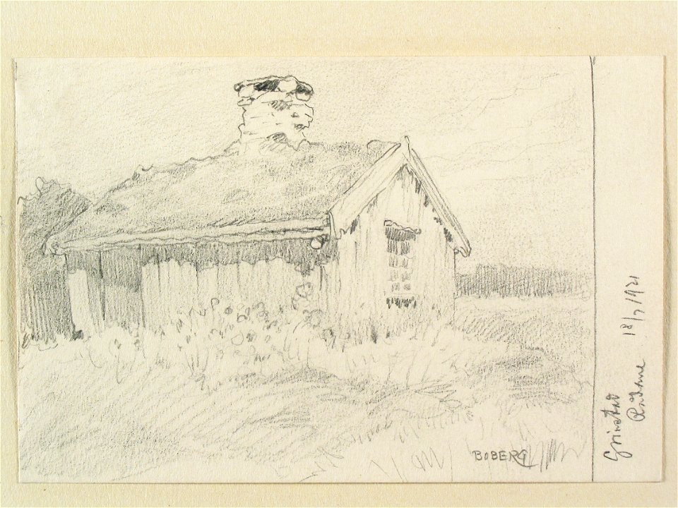 Dalsland, Sundals hd., Grindstads sn., Rådane. Stuga. Teckning av Ferdinand Boberg - Nordiska museet - NMA.0088020
