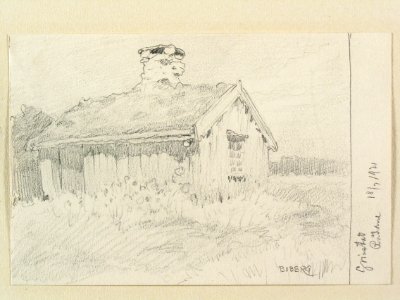 Dalsland, Sundals hd., Grindstads sn., Rådane. Stuga. Teckning av Ferdinand Boberg - Nordiska museet - NMA.0088020