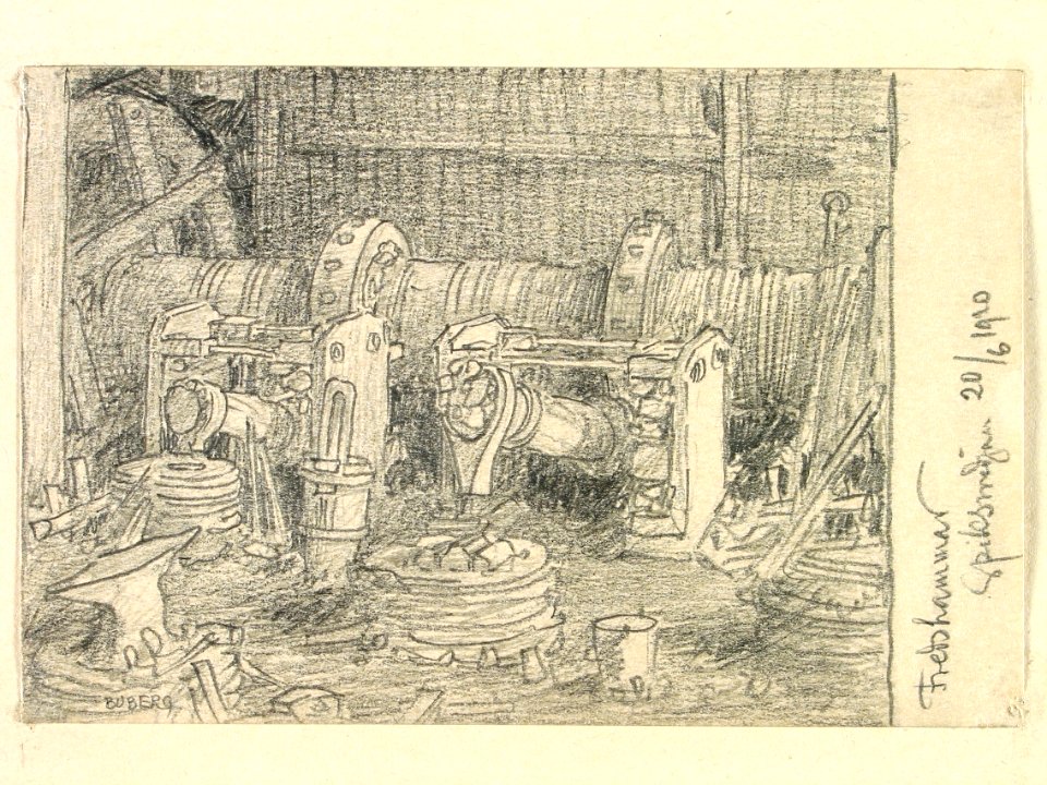 Dalarna, Orsa sn., Fredshammar. Spiksmedjan. Teckning av Ferdinand Boberg - Nordiska museet - NMA.0088755