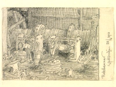 Dalarna, Orsa sn., Fredshammar. Spiksmedjan. Teckning av Ferdinand Boberg - Nordiska museet - NMA.0088755