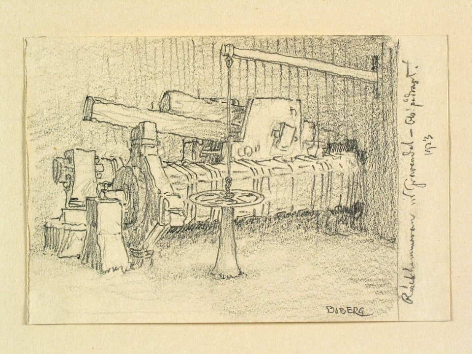 Dalarna, Säfsnäs sn., Gravendal. Räckhammare. Teckning av Ferdinand Boberg - Nordiska museet - NMA.0088762