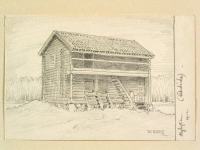 Dalarna, Söderbärke sn., Nyhyttan. Svalbod. Teckning av Ferdinand Boberg - Nordiska museet - NMA.0088179