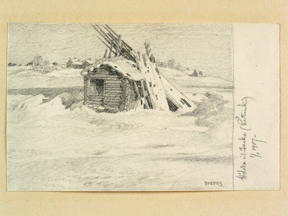 Dalarna, Rättviks sn., Backa. Hölada. Teckning av Ferdinand Boberg - Nordiska museet - NMA.0088148