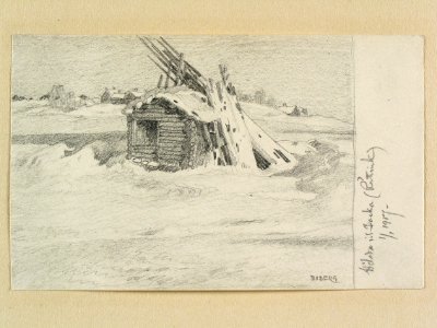 Dalarna, Rättviks sn., Backa. Hölada. Teckning av Ferdinand Boberg - Nordiska museet - NMA.0088148