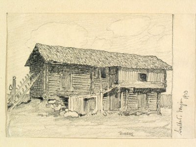 Dalarna, Venjans sn. Svalbod i Venjan . Teckning av Ferdinand Boberg - Nordiska museet - NMA.0088185