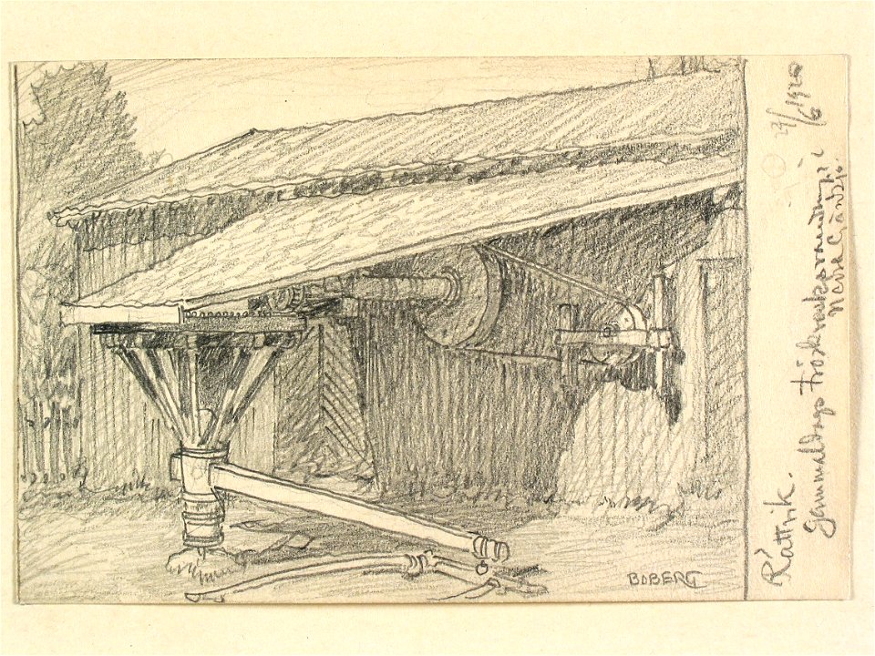 Dalarna, Rättviks sn., Nedre Gärdsjö. Gammaldags tröskverksvandring . Teckning av Ferdinand Boberg - Nordiska museet - NMA.0088156