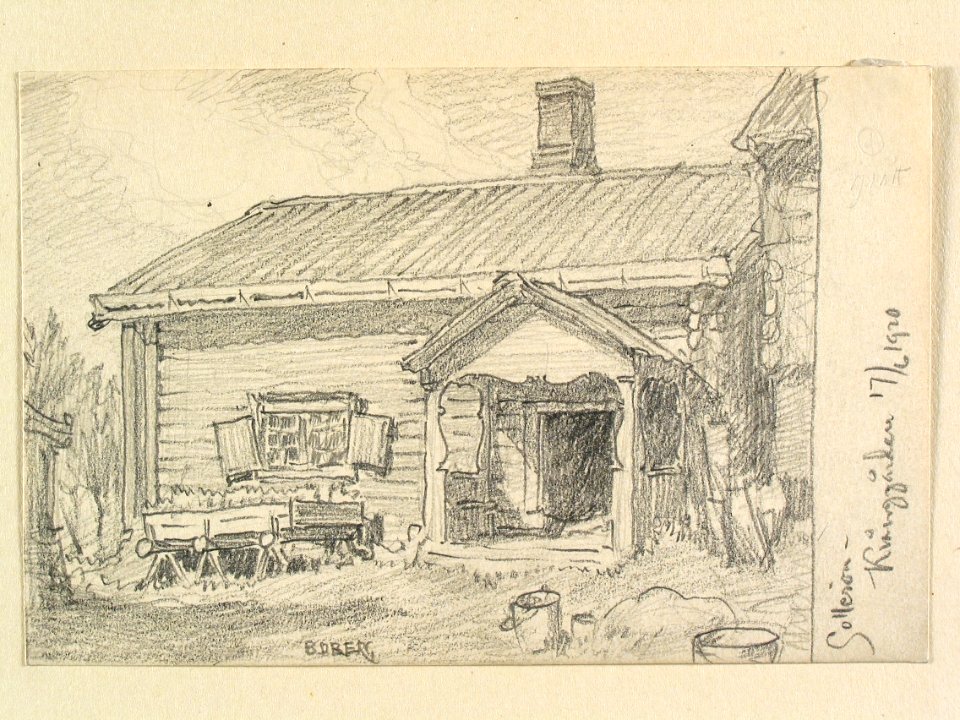 Dalarna, Solleröns sn., Krånggården. Teckning av Ferdinand Boberg - Nordiska museet - NMA.0088170