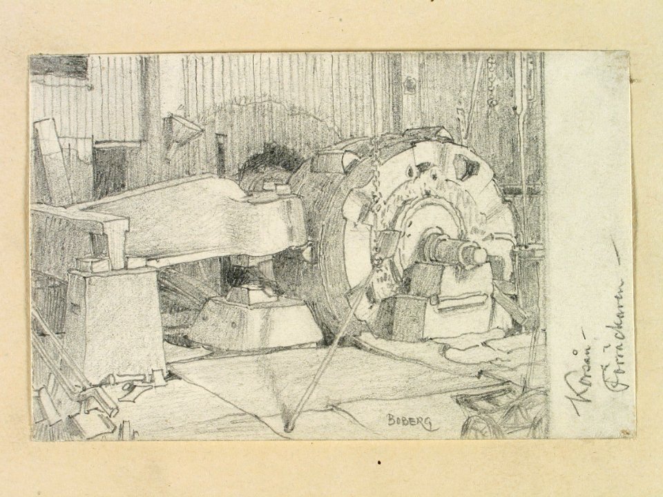 Dalarna, Sundborns sn., Korså. Förräckare (smälthammare). Teckning av Ferdinand Boberg - Nordiska museet - NMA.0088770