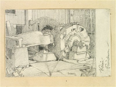 Dalarna, Sundborns sn., Korså. Förräckare (smälthammare). Teckning av Ferdinand Boberg - Nordiska museet - NMA.0088770