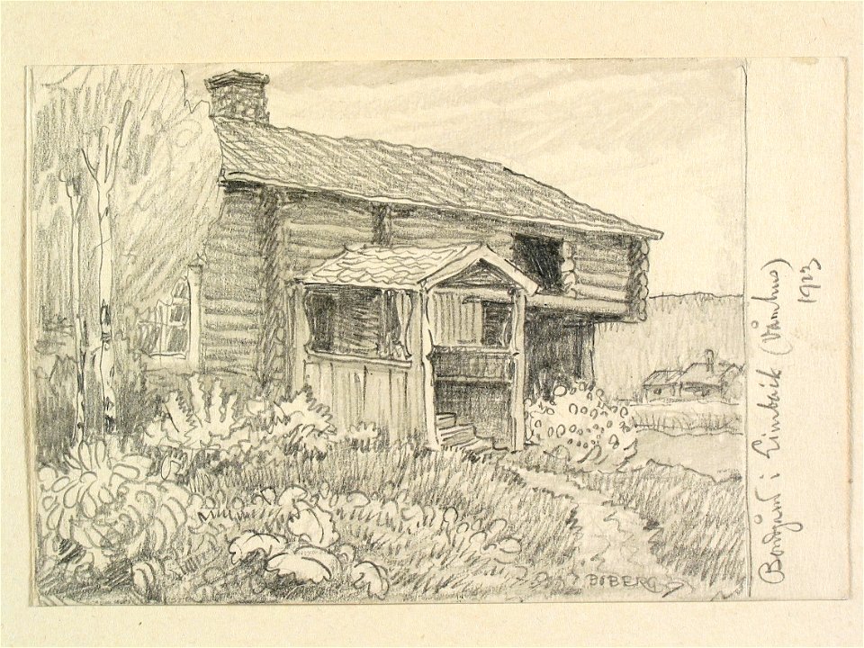 Dalarna, Våmhus sn. Bondgård i Limbäck . Teckning av Ferdinand Boberg - Nordiska museet - NMA.0088188