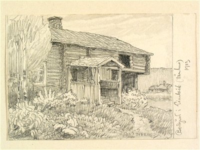 Dalarna, Våmhus sn. Bondgård i Limbäck . Teckning av Ferdinand Boberg - Nordiska museet - NMA.0088188