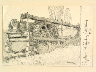 Dalarna, Älvdalens sn. Slipstenar vid Garberg. Teckning av Ferdinand Boberg - Nordiska museet - NMA.0088190