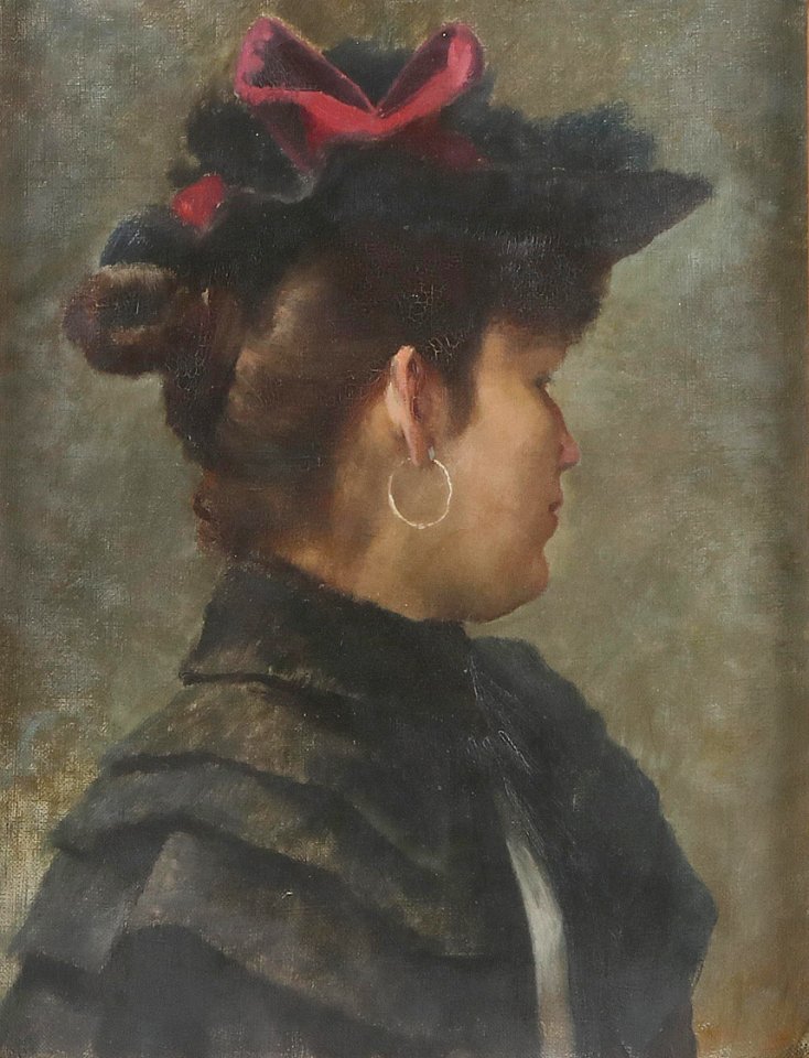 Dame in Schwarz mit roter Masche ca1900