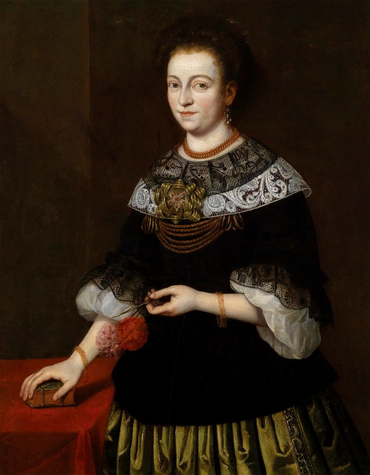 Dame mit Buch und Nelken (süddeutsch 17 Jh)
