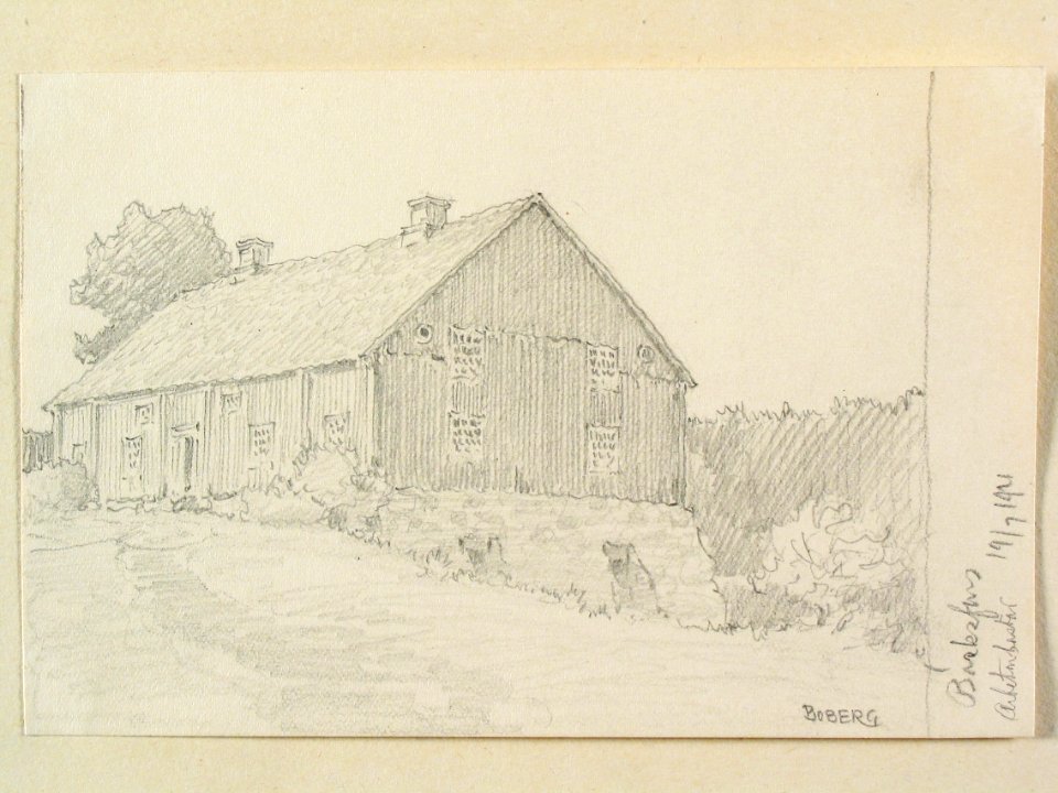 Dalsland, Bäckefors. Arbetarbostad. Teckning av Ferdinand Boberg - Nordiska museet - NMA.0088027