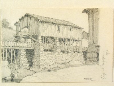 Dalsland, Torpsfors. Såg. Teckning av Ferdinand Boberg - Nordiska museet - NMA.0088012