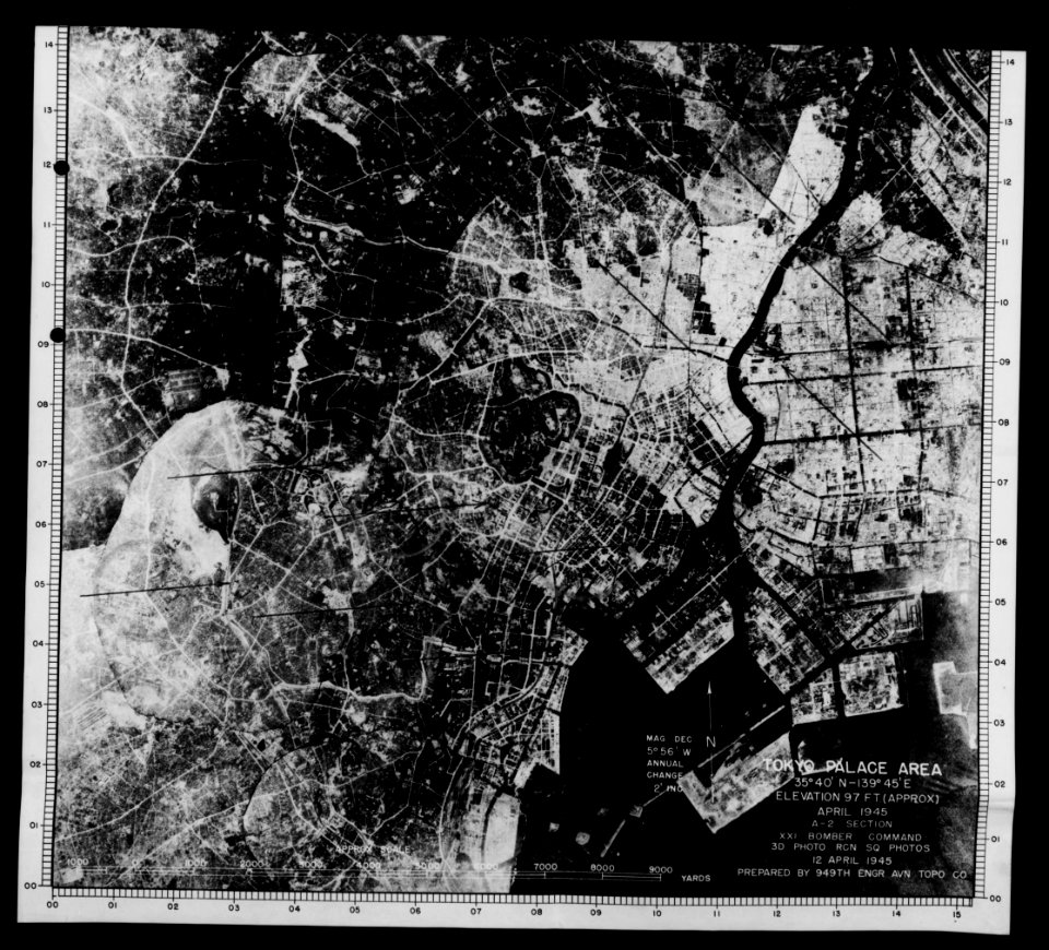 Damage assessment aerial photo for Bombing of Tokyo in 1945 ndl 3984252 47. Free illustration for personal and commercial use.
