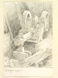 Dalsland, Bäckefors. Interiör av smedja. Teckning av Ferdinand Boberg - Nordiska museet - NMA.0088031