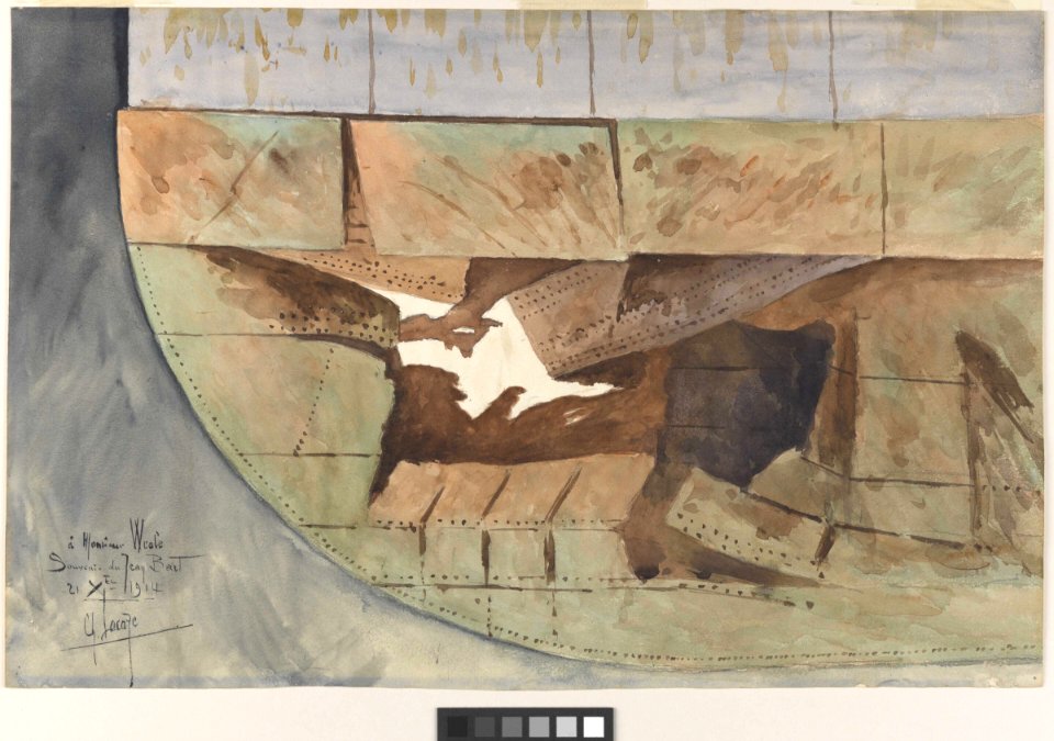 Damaged hull of Jean Bart 21st October 1914 RMG PY0991