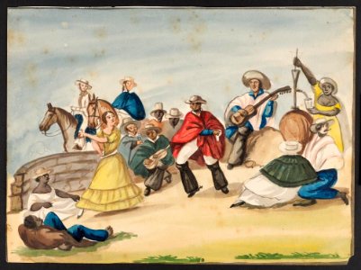 DANCERS, MUSICIANS, AND A CHICHA VENDOR AT A ROMERÍA