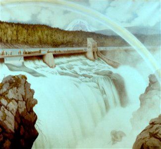 Dammen på Kloumann-sjøen (The dam at Lake Klouman), 1908. Free illustration for personal and commercial use.