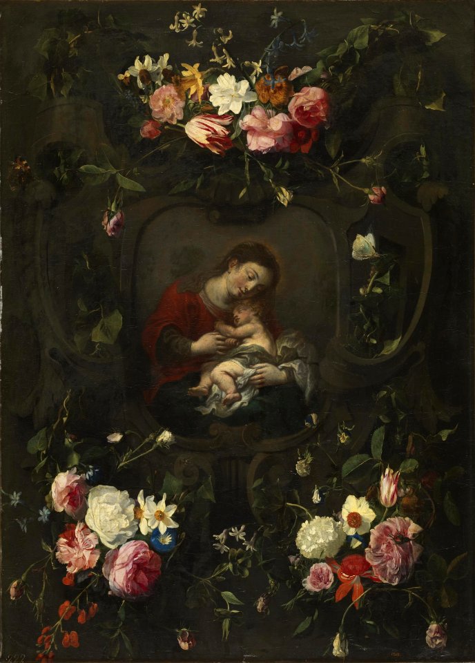 Daniel Seghers - Flower garland around a Madonna and Child
