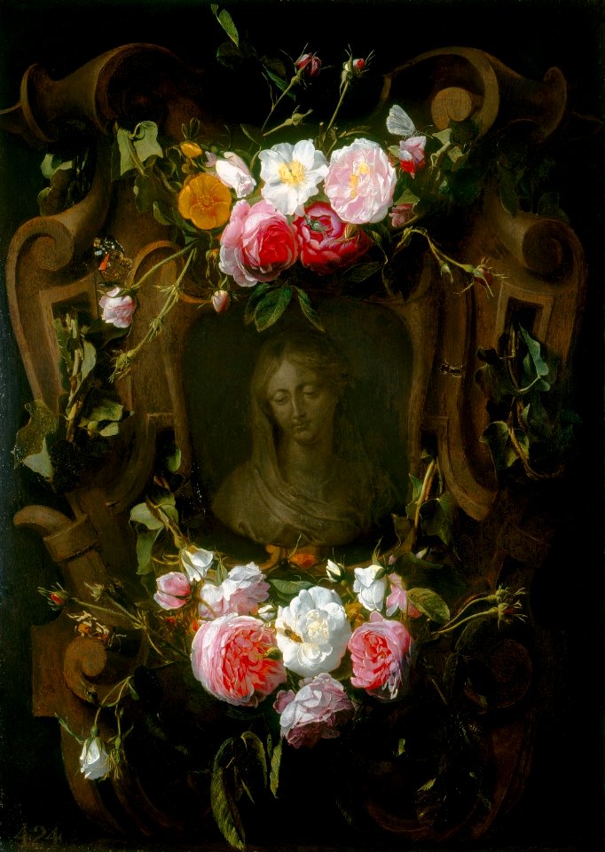 Daniel Seghers (Antwerp 1590-Antwerp 1661) - A Relief Embellished with a Garland of Roses - RCIN 405615 - Royal Collection