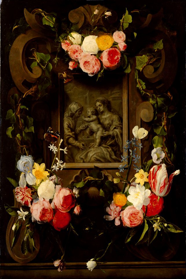 Daniel Seghers - Madonna and Child with St Anna in a Flower Garland