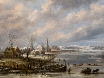 Daniel van Heil - Winter landscape with frozen river. Free illustration for personal and commercial use.