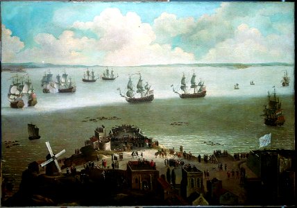 Daniël Schellinks - HM Ship Tiger Taking the Schakerloo in the Harbour of Cadiz, 23 February 1674. Free illustration for personal and commercial use.