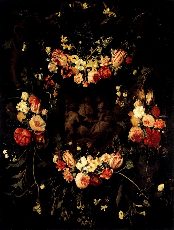 Daniël Seghers - Floral Wreath with Relief after Quellinus - WGA21128
