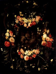 Daniël Seghers - Floral Wreath with Relief after Quellinus - WGA21128