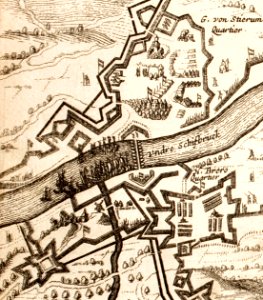 Dankaerts-Historis-9350 - Maastricht map - detail - Northern pontoon bridge 1632
