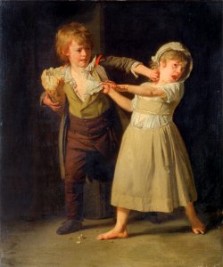 Henri-Pierre Danloux - Deux enfants se disputant un morceau de pain. Free illustration for personal and commercial use.