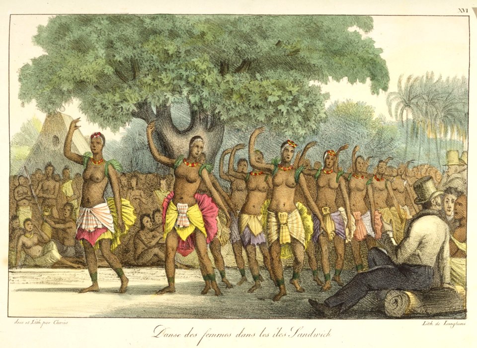 Danse des femmes dans les iles Sandwich (National Library of New Zealand)