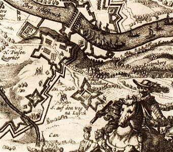 Dankaerts-Historis-9350 - Maastricht map - detail - De Tombe & southern pontoon bridge 1632