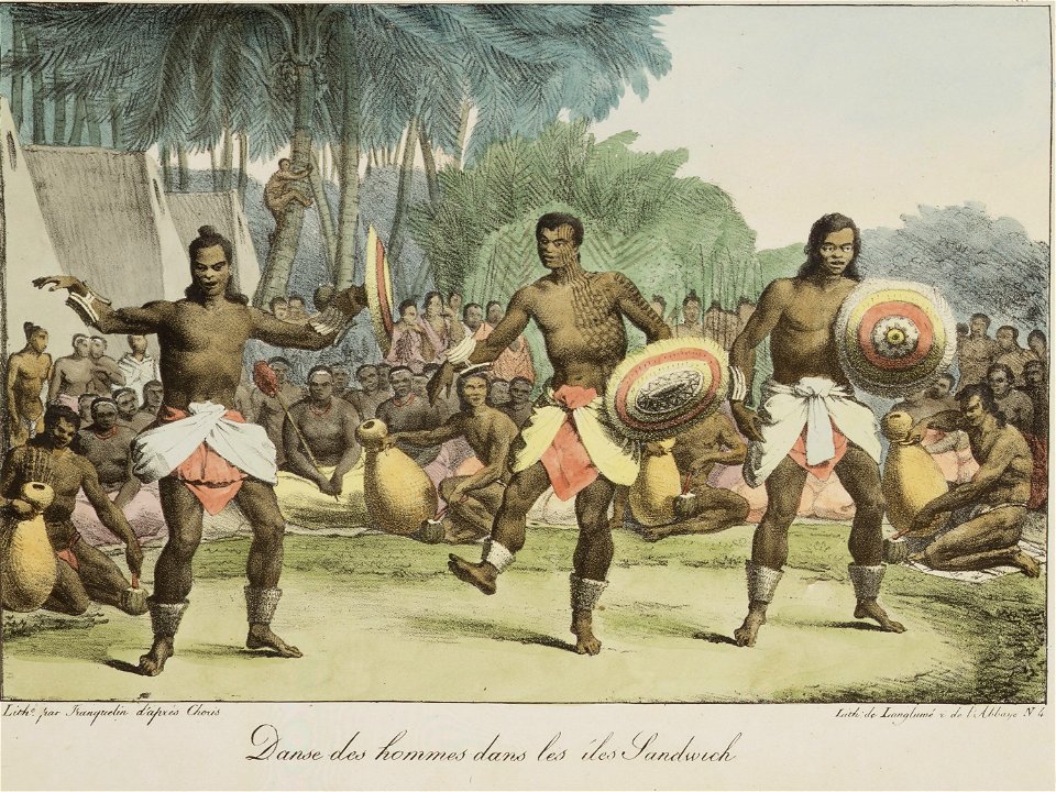 Danse des hommes dans les iles Sandwich (National Library of New Zealand)
