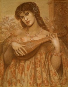 Dante Gabriel Rossetti - La Mandolinata. Free illustration for personal and commercial use.