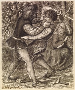 Dante Gabriel Rossetti - A Fight for a Woman - Compositional Study - Google Art Project