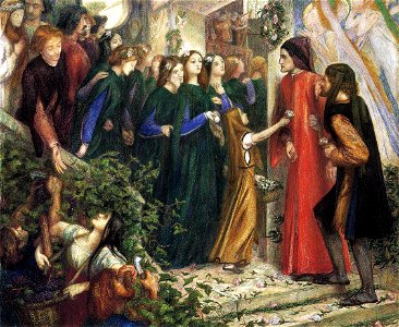 Dante Gabriel Rossetti - Beatrice Meeting Dante at a Marriage Feast, Denies Him Her Salutation. Free illustration for personal and commercial use.