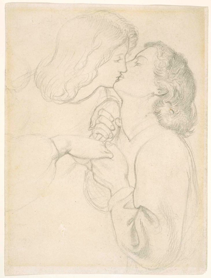 Dante Gabriel Rossetti - Dante and Beatrice, study for The Rose Garden