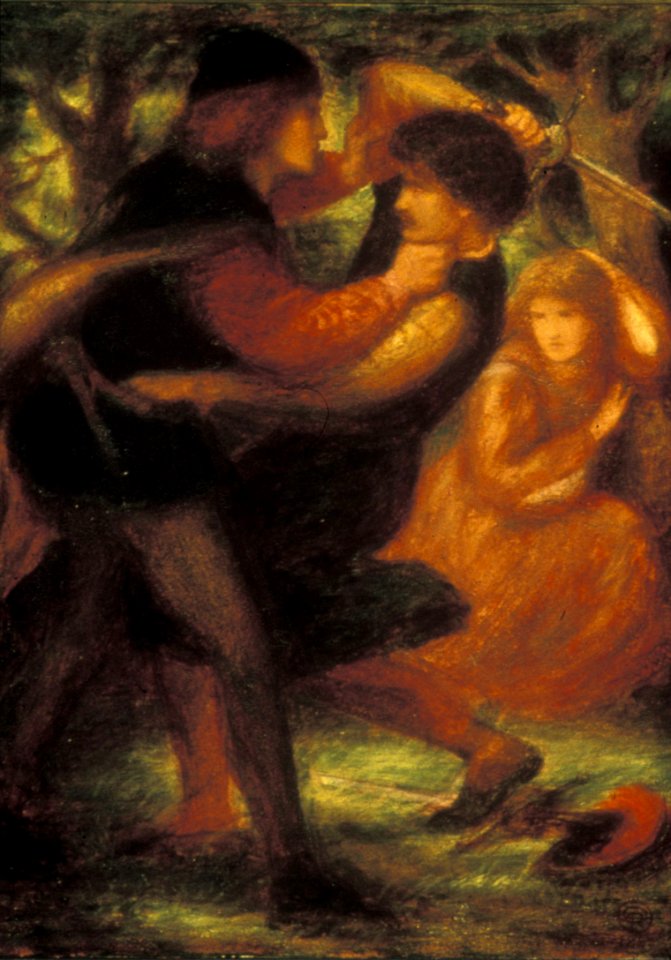 Dante Gabriel Rossetti - A Fight for a Woman (1865)
